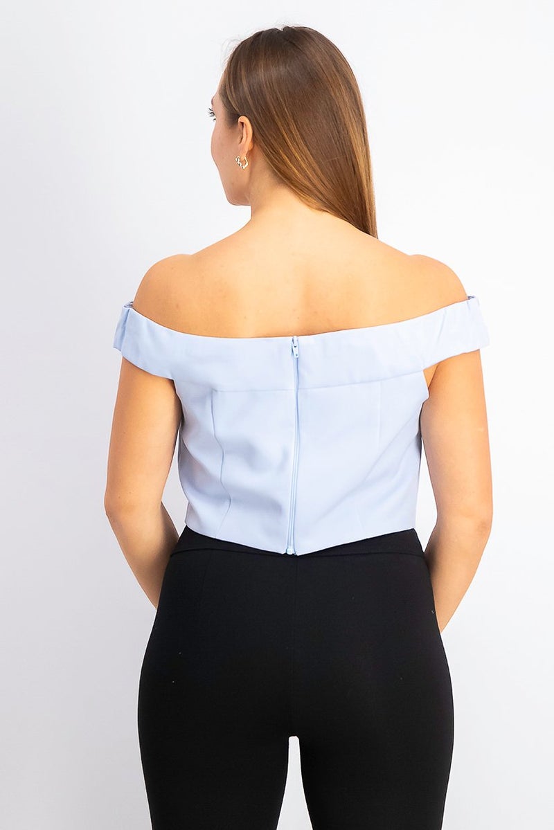 Miss Selfridge Women Off Shoulder Plain Tops, Light Blue - Image 2