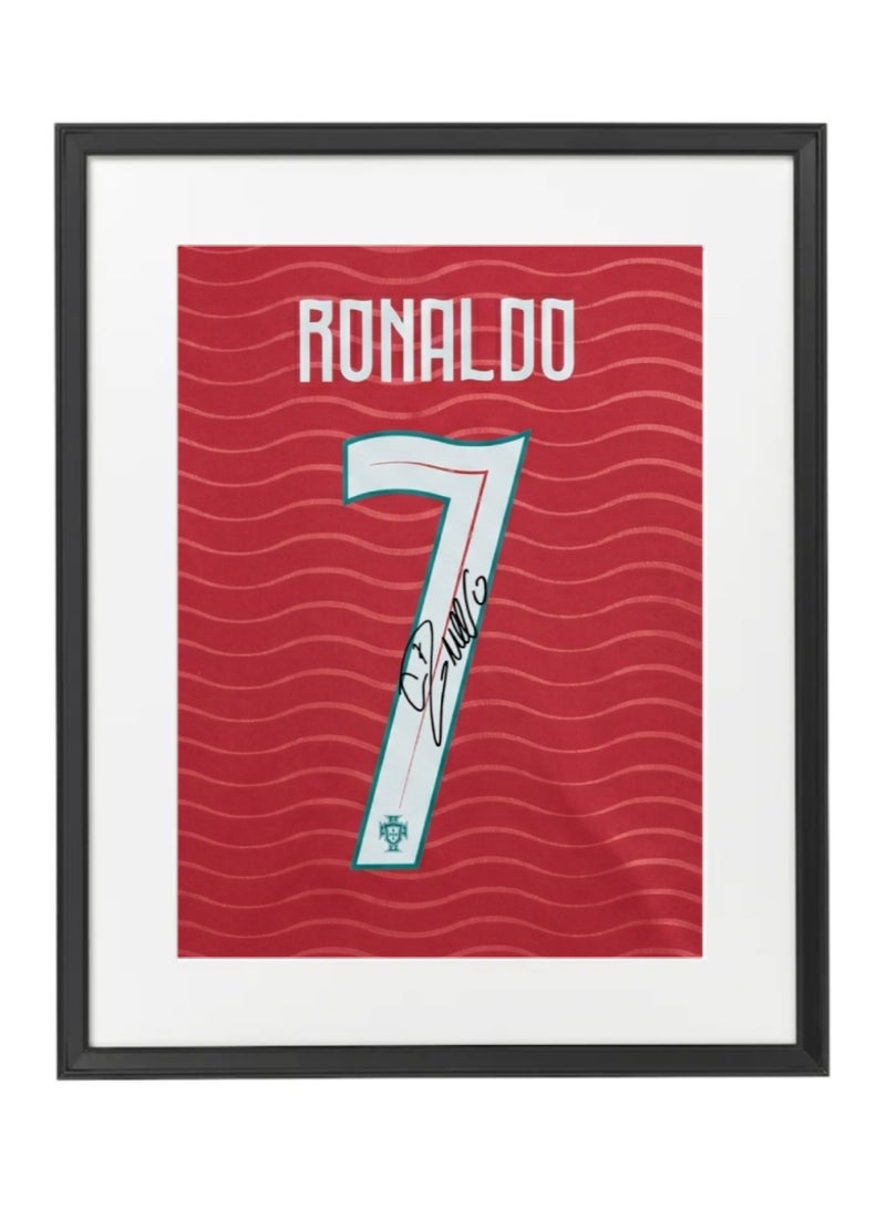 Cristiano Ronaldo Portugal Jersey #7 World Cup 2026 with Printed Autograph Framed Poster 50x40cm , Soccer Memorabilia Gift for Football Fans