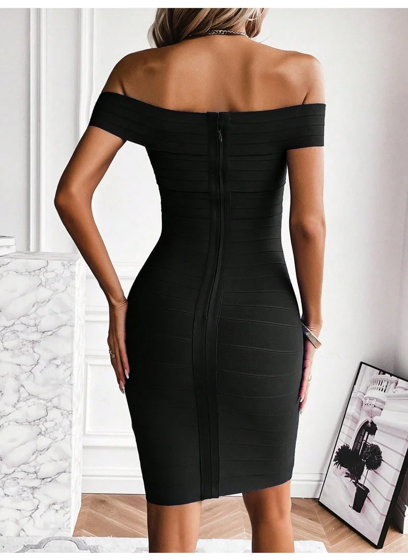 مدام يونيك Black Strapless Bandage Dress Wedding Guest Party Dresses