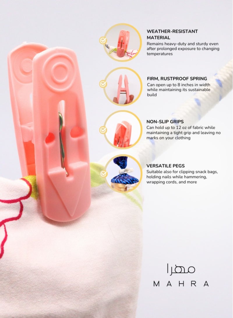 98-Piece Laundry Drying Kit | 48 Wooden Clips, 48 Plastic Clips (Cream, Rose, Charcoal) + 2 Polypropylene Ropes (10m each, Sky Blue) | Perfect for Laundry, DIY Projects, Home Storage & Outdoor Activities  - Image 5
