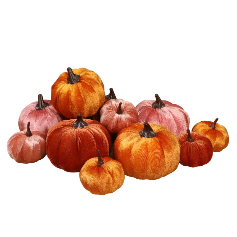 winemana 12 Pack Velvet Pumpkins Fall Decor  Fabric Foam Pumpkin for Decorating  Thanksgiving Table Decorations Fake Pumpkins for Mantel  Wedding Dining Table Centerpieces (Rust Orange) - Image 2