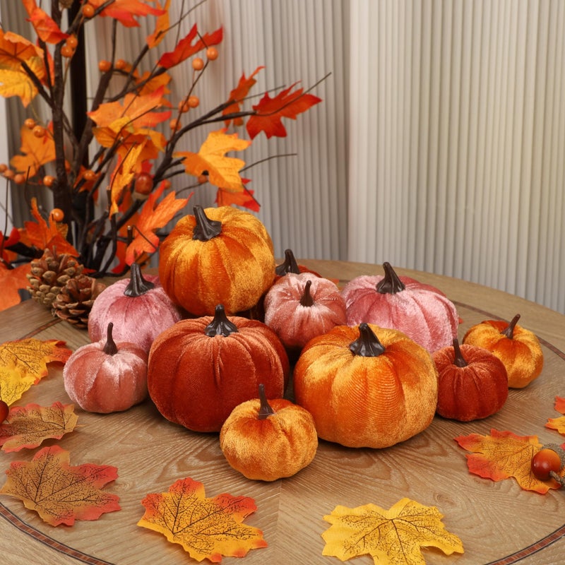 winemana 12 Pack Velvet Pumpkins Fall Decor  Fabric Foam Pumpkin for Decorating  Thanksgiving Table Decorations Fake Pumpkins for Mantel  Wedding Dining Table Centerpieces (Rust Orange) - Image 4