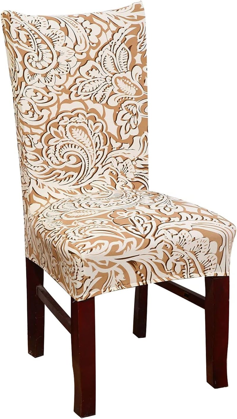 Stretch Chair Slipcovers, Milk Silk Print Soft Stretch Chair Covers, Removable and Washable Chair Cover, Suitable for Restaurant, Wedding, Hotel Banquet, (Phoenix Coffee) 6pcs - Image 1