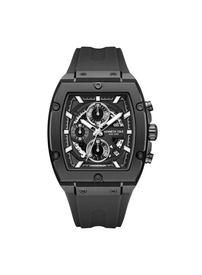 كينيث كول نيو يورك ساعة كرونوغراف في دي للرجال بقرص أسود وسوار سيليكون