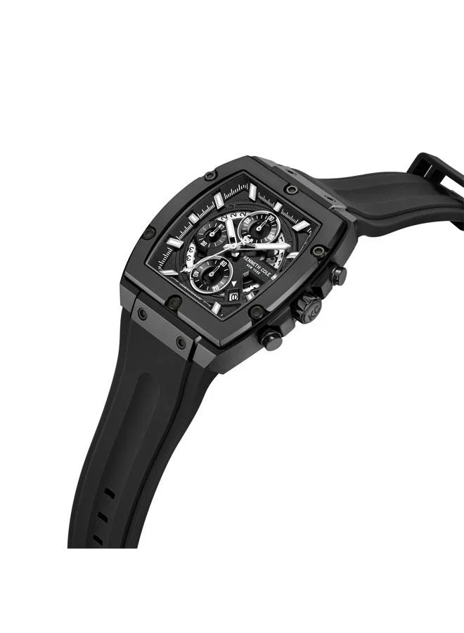 كينيث كول نيو يورك ساعة كرونوغراف في دي للرجال بقرص أسود وسوار سيليكون