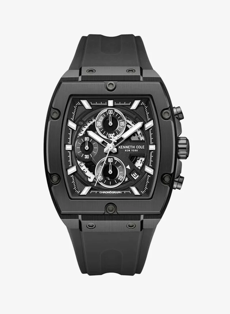 Kenneth Cole New York FiDi Men's 41.5mm Chronograph Watch with Black Dial & Silicone Strap