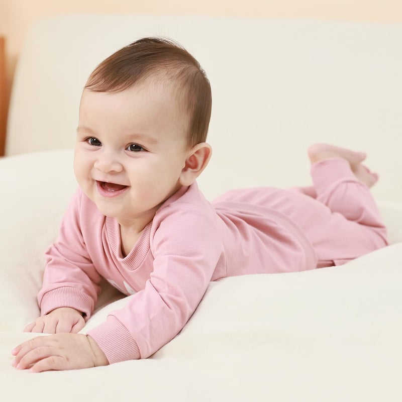 Yvowming Toddler Baby Boy Girl Clothes Long Sleeve Sweatshirt Pullover Tops + Joggers Pants Outfit Set (Light Pink, 12-18 Months) - Image 3