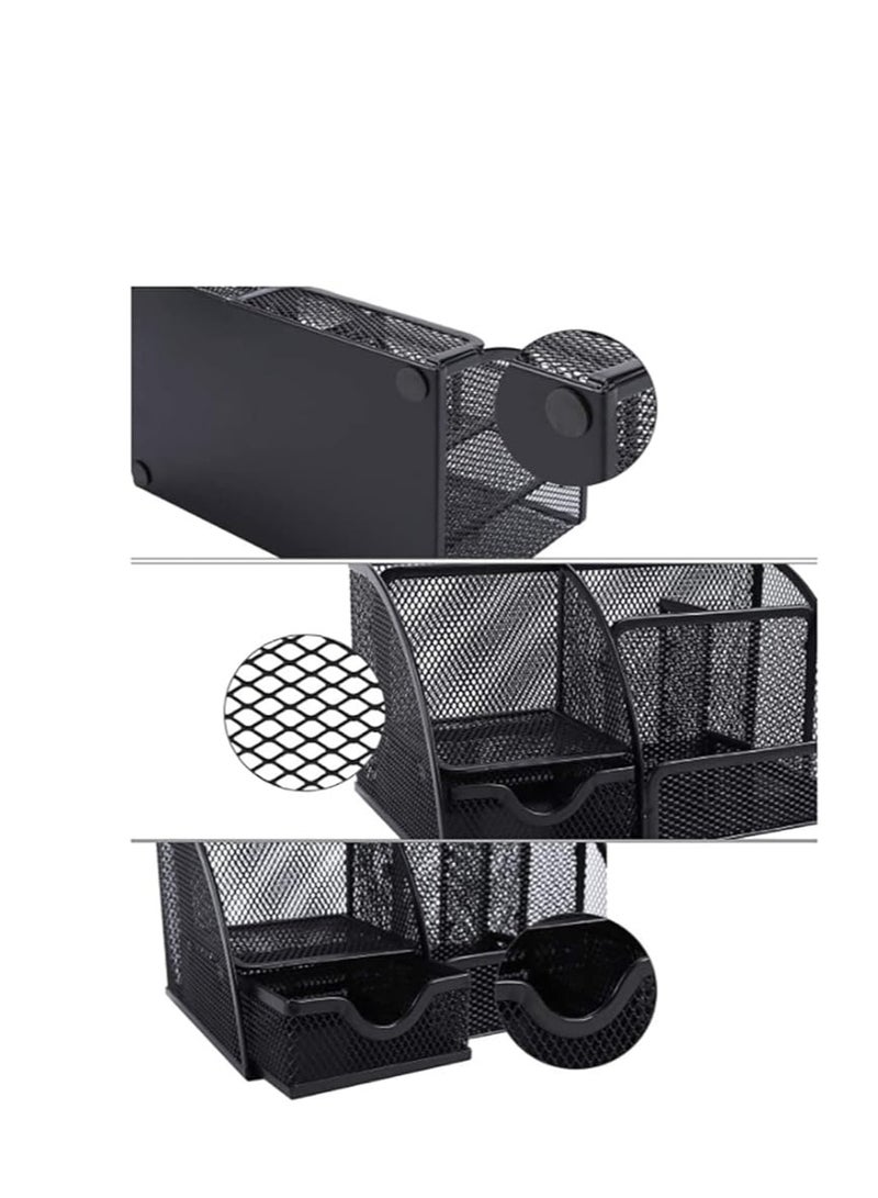 Terabyte Desk Organizer Mesh Pen Holder with 6 Compartments and 1 Drawer Stationery Organizers for Home Office School Classroom Multifunctional - Image 5