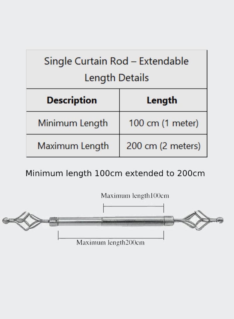 Heavy Duty Extendable Curtain Rod 2 Meter Adjustable Sturdy Steel Silver - Image 2
