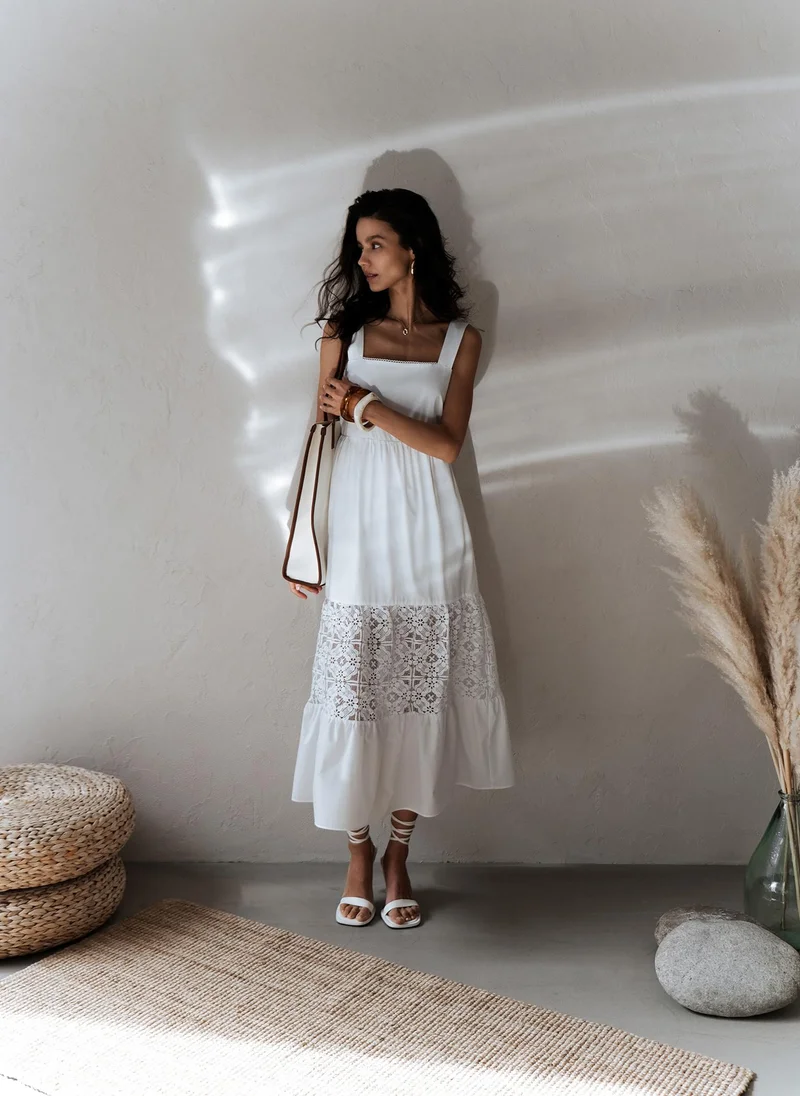 Lichi  Midi sundress with lace insert on the skirt for Women | Best Price UAE