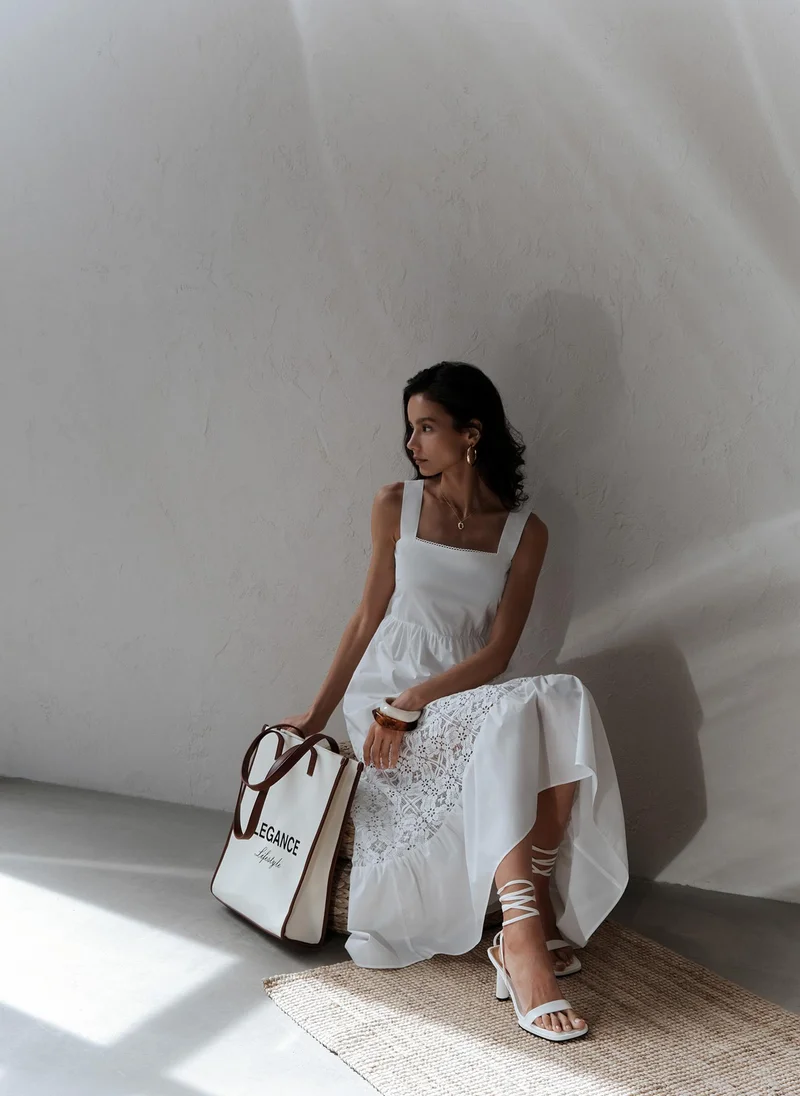 Lichi  Midi sundress with lace insert on the skirt for Women | Best Price UAE