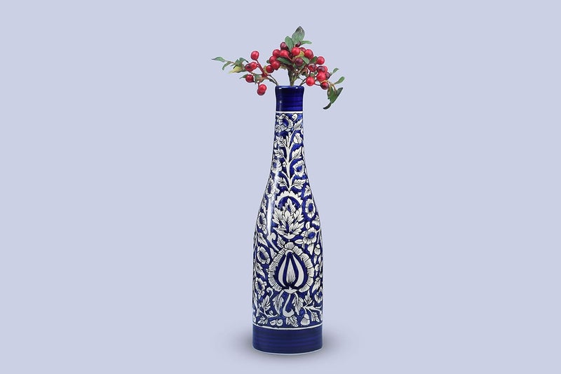 Caffeine Ceramic Handmade Blue Mughal Home Decor Flower Vase (1 Pc) - Image 1