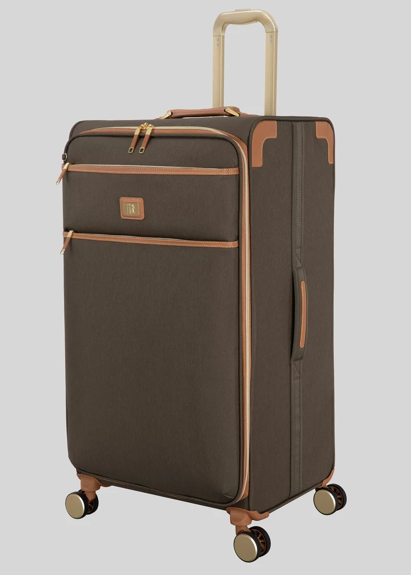 Matalan IT Luggage Dark Brown Tan Trim Suitcase