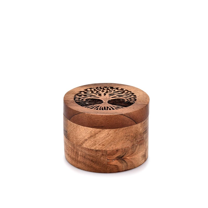 EDHAS Acacia Wood Spice Cellars Box with Lid for Kitchen Countertop Round Storage Box for Spices 35 x 35 x 25