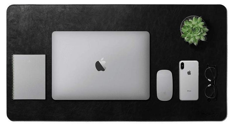 Daily Objects Large Premium Vegan Leather Desk Mat |Anti-Skid|Anti-Slip|85*45cm|Reversible Desk spread Turf Desk/Laptop Mat for Work from Home/Office/Gaming-Extended mouse pad & keyboard desk pad-Black - Image 1