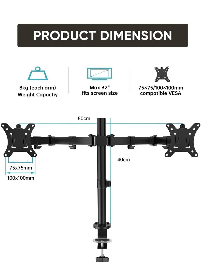 ELTRAZONE ذراع حامل الشاشة المكتبي القابل للتعديل ergonomics لارتفاع الشاشة، حامل للشاشات LCD LED من 13" إلى 32"، يميل 90°، يدور 180°، يدور 360°، VESA 75 100 (ثنائي) - Image 3