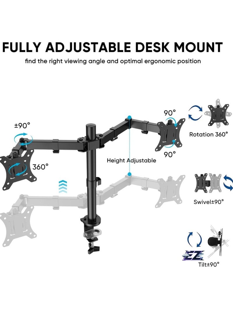 ELTRAZONE ذراع حامل الشاشة المكتبي القابل للتعديل ergonomics لارتفاع الشاشة، حامل للشاشات LCD LED من 13" إلى 32"، يميل 90°، يدور 180°، يدور 360°، VESA 75 100 (ثنائي) - Image 2