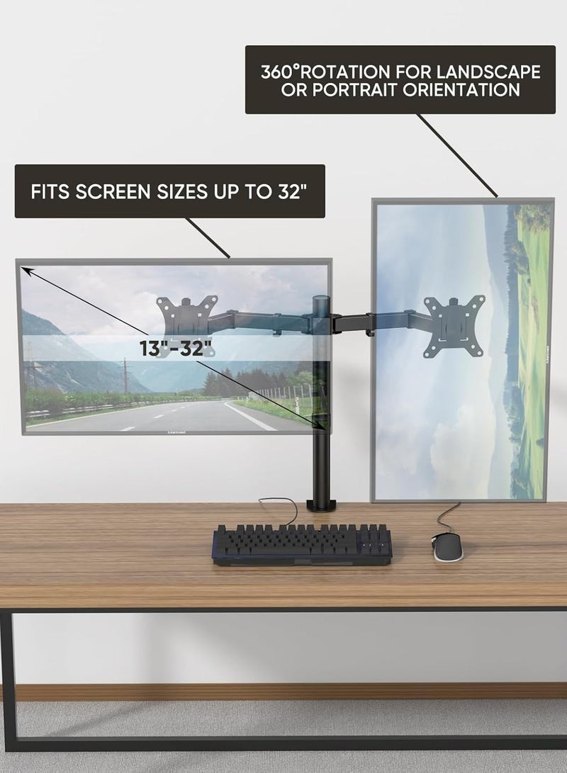 ELTRAZONE ذراع حامل الشاشة المكتبي القابل للتعديل ergonomics لارتفاع الشاشة، حامل للشاشات LCD LED من 13" إلى 32"، يميل 90°، يدور 180°، يدور 360°، VESA 75 100 (ثنائي) - Image 5