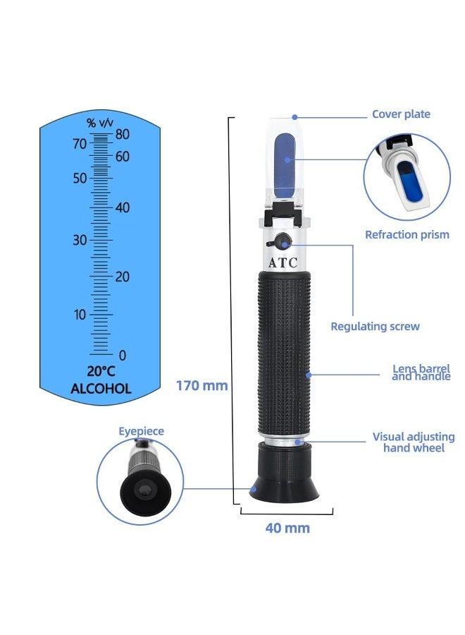 Handheld 0-80% Alcohol Refractometer for spirits Household liquor brewing refractometer Alcohol Concentration Detector