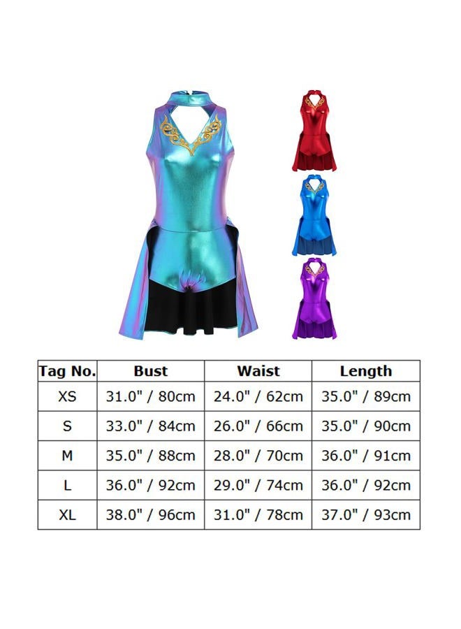 ODASDO Women Trapeze Artist Fancy Dress Circus Costume, Woman Holographic Metallic Jumpsuit One-piece Bodysuit Mock Neck Leotard Dress Gymnastic Talent Show Ballet Dancewear Stage Performace Blue XL - Image 4