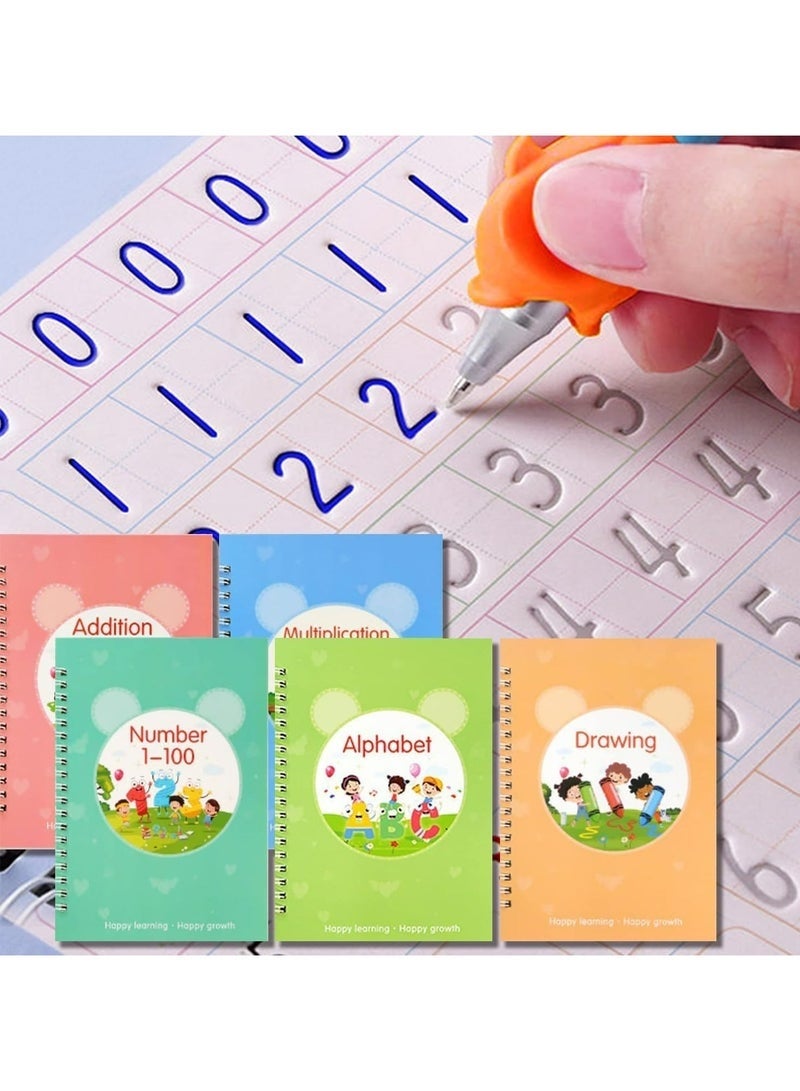 Bukela Reusable Grooved Handwriting Workbooks, Magic Copybook, Magic Writing Practice Copy Books, Practice Copybook for Age 3-5 Calligraphy Simple Hand Lettering (5 Books with Pens). - Image 1
