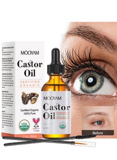 Eyelash Growth Liquid 60ml, Organic Castor Oil, Hair Growth, Stimulate Growth for Eyelashes, Eyebrows, Hair, Make Eyelashes Thickness and Strong, Suitable for All Hair, Eyelash Growth Kit