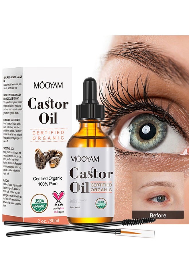 MOOYAM - Eyelash Growth Liquid 60ml, Organic Castor Oil, Hair Growth, Stimulate Growth for Eyelashes, Eyebrows, Hair, Make Eyelashes Thickness and Strong, Suitable for All Hair, Eyelash Growth Kit - Image 1