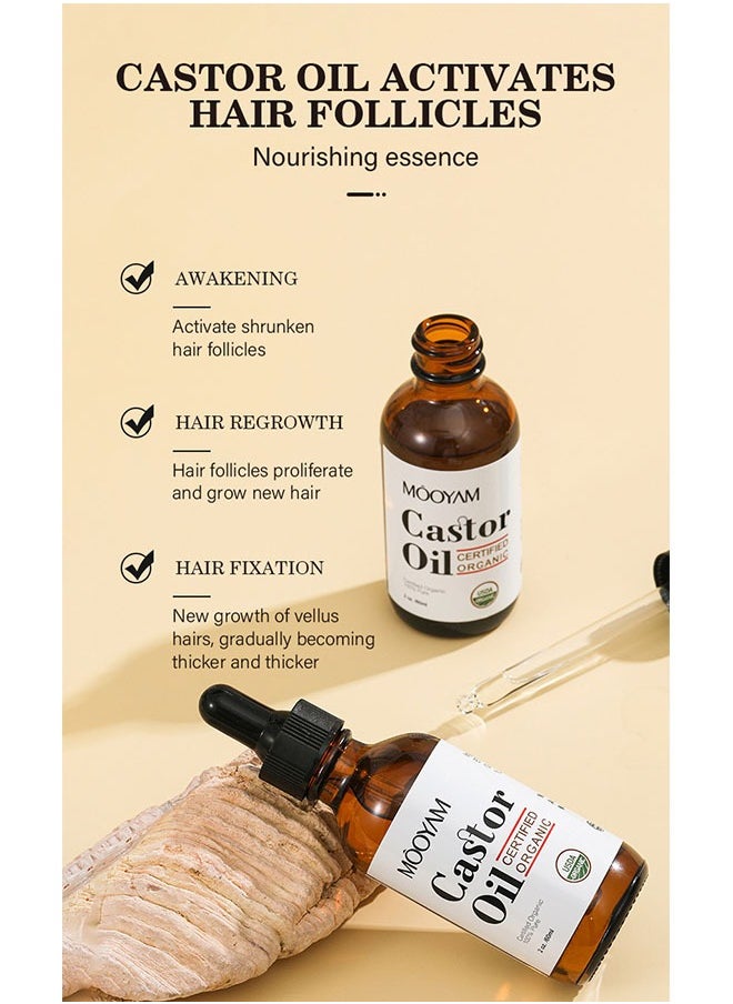 MOOYAM - Eyelash Growth Liquid 60ml, Organic Castor Oil, Hair Growth, Stimulate Growth for Eyelashes, Eyebrows, Hair, Make Eyelashes Thickness and Strong, Suitable for All Hair, Eyelash Growth Kit - Image 1