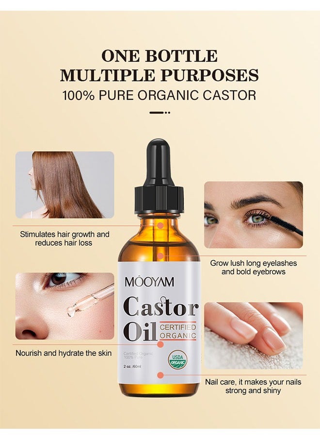 MOOYAM - Eyelash Growth Liquid 60ml, Organic Castor Oil, Hair Growth, Stimulate Growth for Eyelashes, Eyebrows, Hair, Make Eyelashes Thickness and Strong, Suitable for All Hair, Eyelash Growth Kit - Image 1