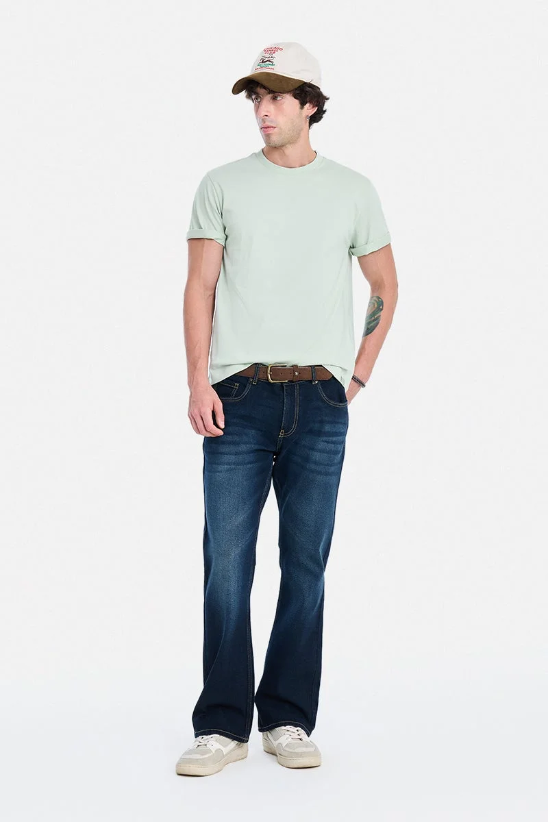 سنيتش Light Green Solid Half Sleeve Regular Fit Casual T-Shirt