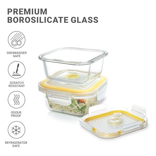 Treo By Milton All Fresh Borosilicate Glass Square Tiffin set of 2, 320 ml each, Durable Carry Jacket,Microwave & Oven Safe,Leak Proof, Air Vent Lid, Scratch Resistant, Ideal for Office, School,Travel - Image 3
