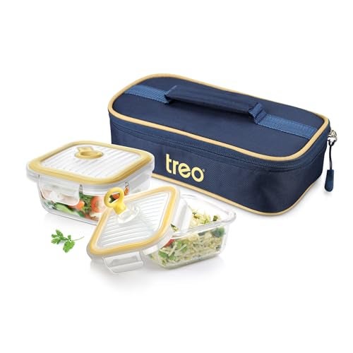 Treo By Milton All Fresh Borosilicate Glass Square Tiffin set of 2, 320 ml each, Durable Carry Jacket,Microwave & Oven Safe,Leak Proof, Air Vent Lid, Scratch Resistant, Ideal for Office, School,Travel - Image 1