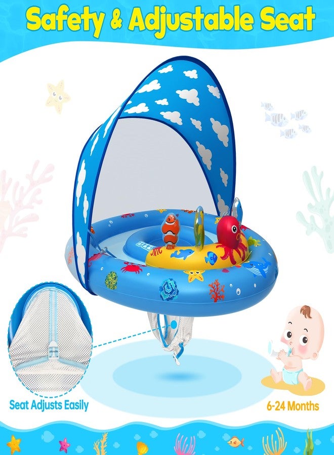 ZIZZ Baby Pool Float with Canopy - Inflatable Baby Swimming Float with UPF50+Sun Protection, Infant Pool Float with Toy Play Console Adjustable Seat for Boys Girls Toddler 6-36 Months - Image 3