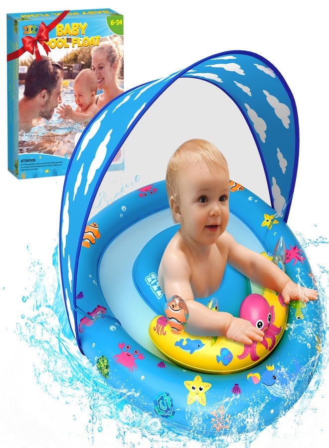 ZIZZ Baby Pool Float with Canopy - Inflatable Baby Swimming Float with UPF50+Sun Protection, Infant Pool Float with Toy Play Console Adjustable Seat for Boys Girls Toddler 6-36 Months - Image 1