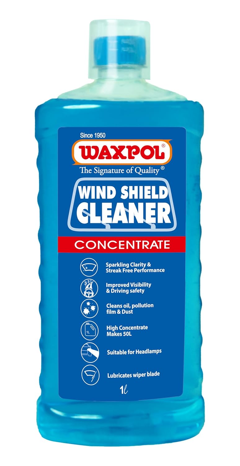 Waxpol سائل غسيل الزجاج الأمامي واكسبول مركز 1 لتر – منظف زجاج السيارة خالي من الخطوط مع مضاد للضباب، مزيل للحشرات ومنظف لمصابيح الرأس – آمن للاستخدام على أسطح متعددة - Image 1