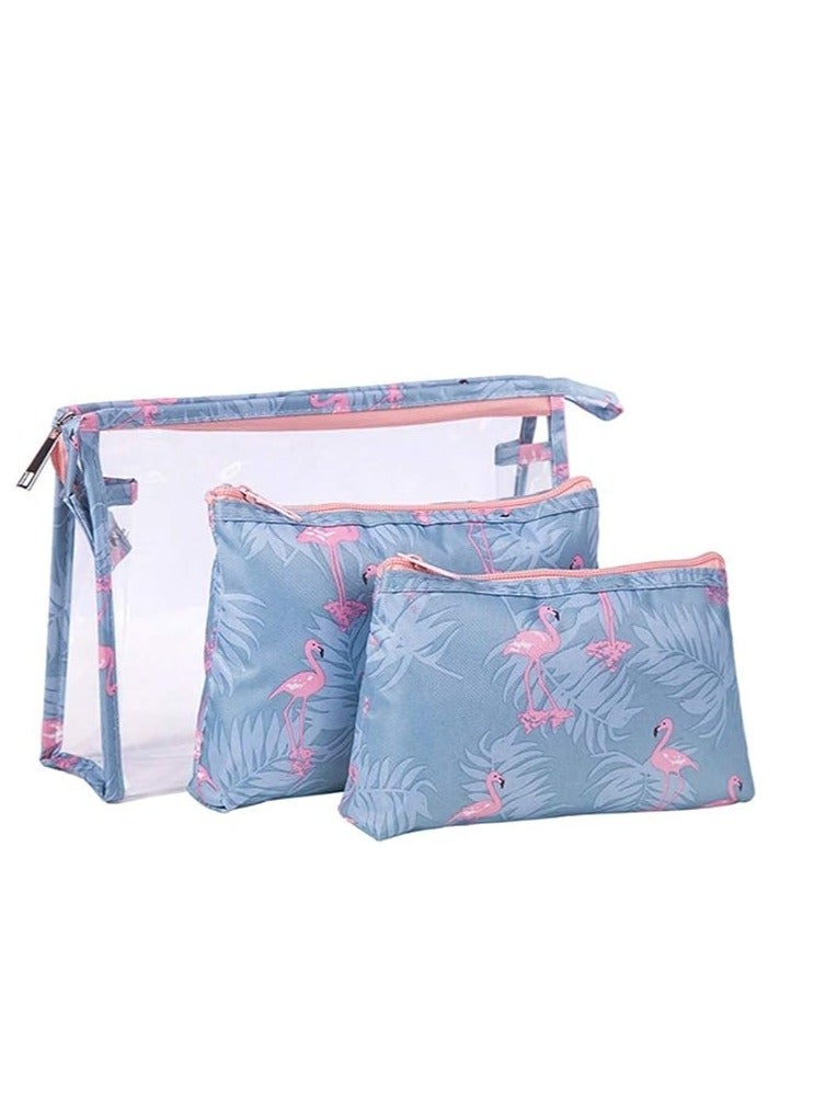 ORiTi ORiTi 3 Pack Toiletry Bag Organizer, PVC Travel Bag for Toiletries Handbags for Women Cosmetic Makeup Pouch Bag Makeup Case Bag (bllue)  - Image 1