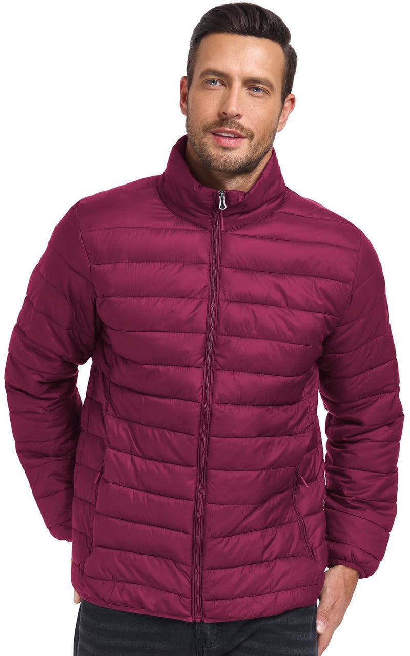 SPOSULEI Mens Puffer Down Jacket Quilted Winter Insulated Packable Jackets Coats Lightweight Water Repellent Outdoor Warm Ski Snow Jacket Outerwear Claret S - Image 2