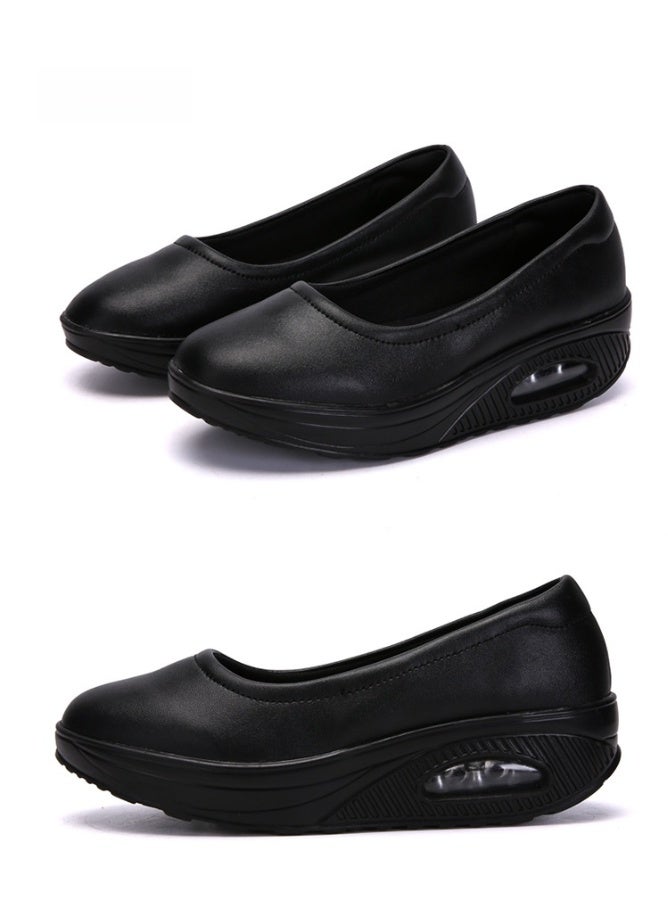 Medical Women's Air Cushion Heightened Wedge Heel Comfortable Nurse Shoes No Tiring Nurse Shoes Non-slip Hollow Breathable (Black) - Image 1