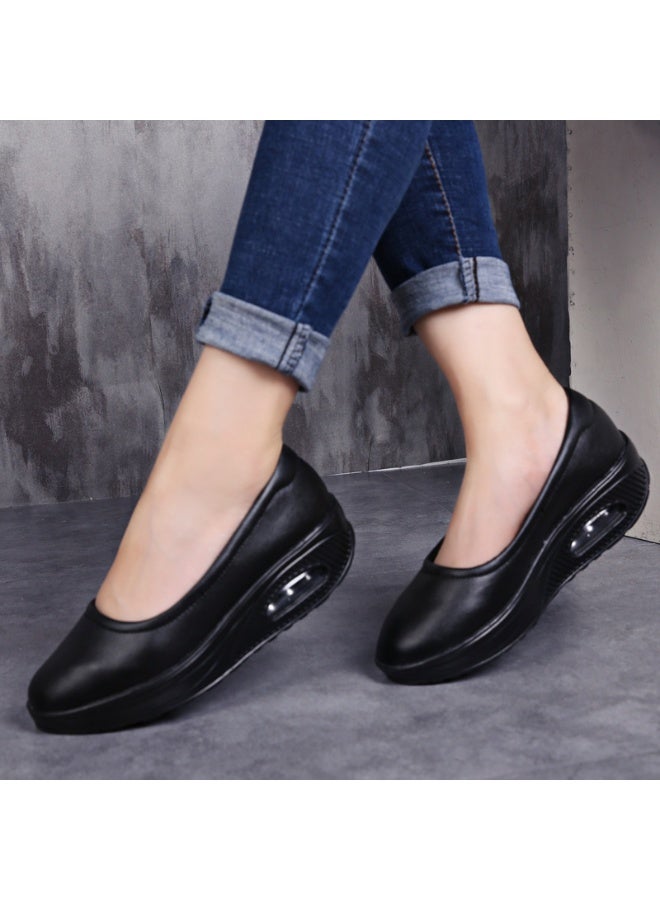 Medical Women's Air Cushion Heightened Wedge Heel Comfortable Nurse Shoes No Tiring Nurse Shoes Non-slip Hollow Breathable (Black) - Image 5