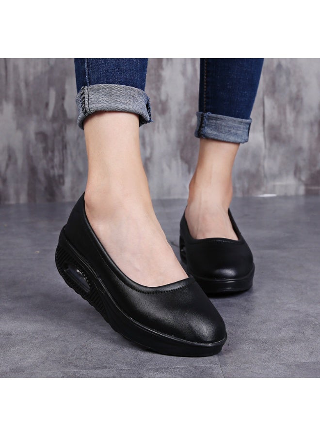 Medical Women's Air Cushion Heightened Wedge Heel Comfortable Nurse Shoes No Tiring Nurse Shoes Non-slip Hollow Breathable (Black) - Image 4