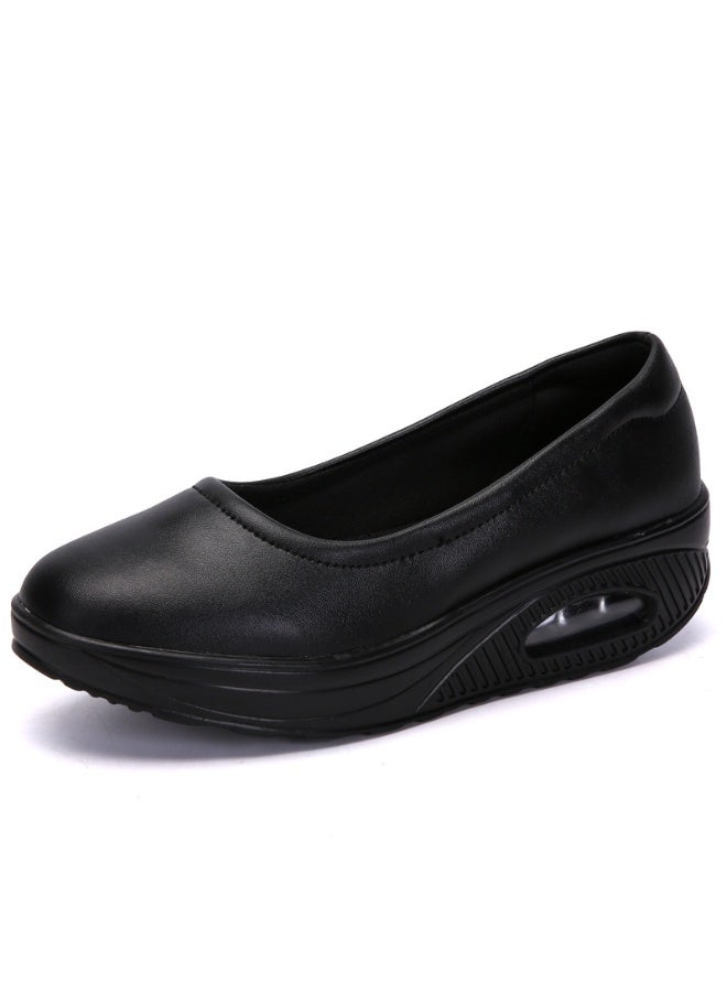 Medical Women's Air Cushion Heightened Wedge Heel Comfortable Nurse Shoes No Tiring Nurse Shoes Non-slip Hollow Breathable (Black) - Image 3