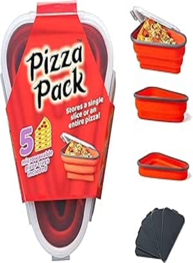 Spaceshoop Foldable Silicone Pizza Storage Container | Organize and Save Space, Adjustable Size, BPA Free, Microwave & Dishwasher Safe (Regular, Red)