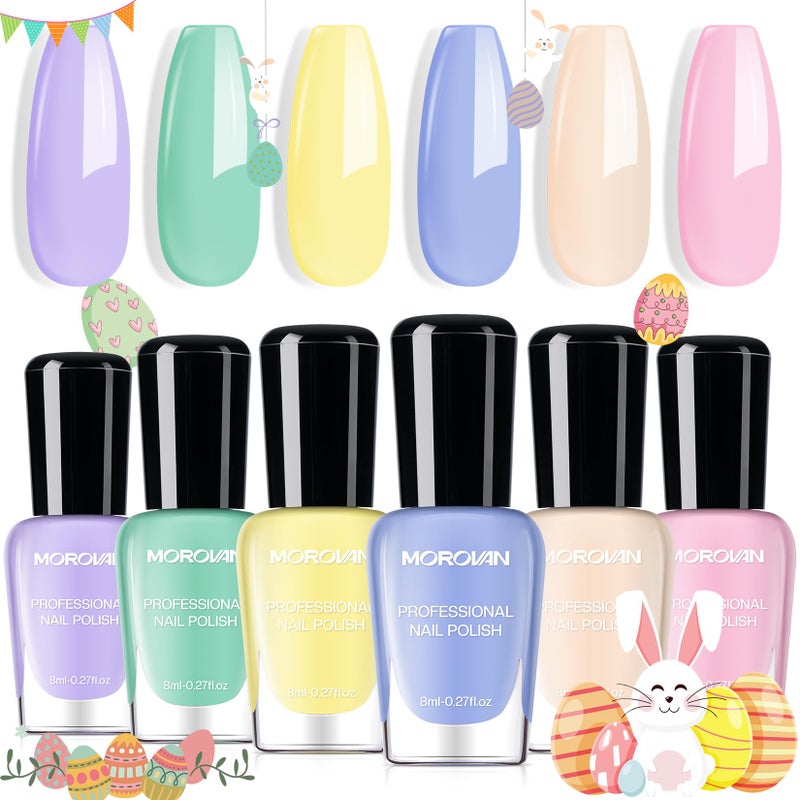 Morovan Nail Polish Set Fingernail: Pastel Macaron Rainbow Nail Polish Kit Regular Air Quick Dry Easter Nail Polish Pack for Women Nail Art Design Easter Gift Holiday Party 0.27oz - Image 1