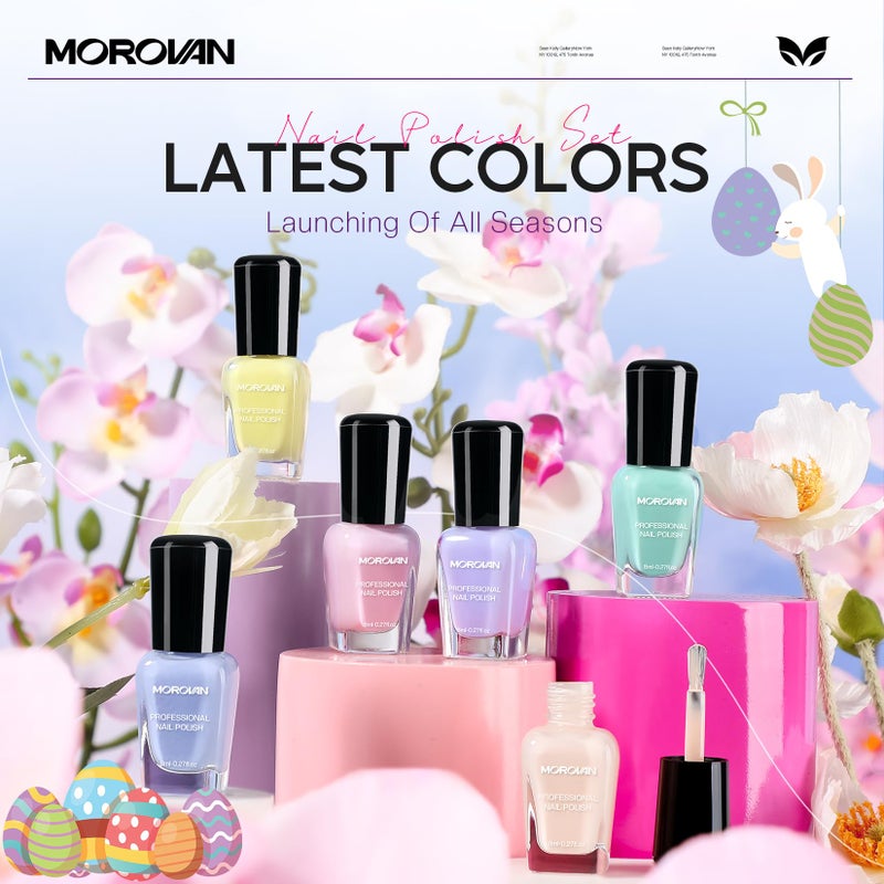 Morovan Nail Polish Set Fingernail: Pastel Macaron Rainbow Nail Polish Kit Regular Air Quick Dry Easter Nail Polish Pack for Women Nail Art Design Easter Gift Holiday Party 0.27oz - Image 2