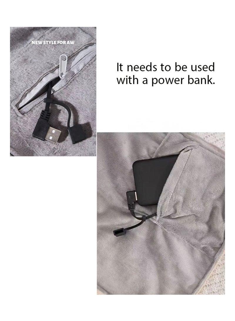 Aikanbo Portable Heated Shawl，USB Soft Cordless Electric HeatedBlanket Shawlwith Zipper，15s Fast Heating，3 Heating Levels，for Home，Office,，ravel (150*80cm，Battery Not Included) - Image 3