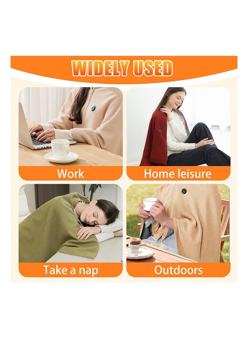 Aikanbo Portable Heated Shawl，USB Soft Cordless Electric HeatedBlanket Shawlwith Zipper，15s Fast Heating，3 Heating Levels，for Home，Office,，ravel (150*80cm，Battery Not Included) - Image 5