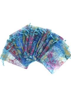 Vitacelli 100Pcs Blue Organza Drawstring Bags Jewelry Pouches, Coralline Pattern Candy Chocolate Party Wedding Favor Gift 10X10X15CM  - Image 2