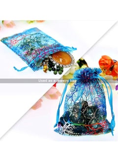 Vitacelli 100Pcs Blue Organza Drawstring Bags Jewelry Pouches, Coralline Pattern Candy Chocolate Party Wedding Favor Gift 10X10X15CM  - Image 3