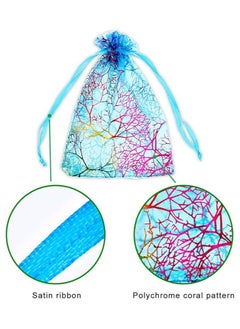 Vitacelli 100Pcs Blue Organza Drawstring Bags Jewelry Pouches, Coralline Pattern Candy Chocolate Party Wedding Favor Gift 10X10X15CM  - Image 4