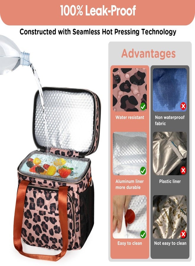 GLENKEY Expandable Insulated Cute Lunch Box for Women, Large Lunch Bag Tote Double Deck Leakproof Cooler Lunch Bag with Shoulder Strap for Adults Work Office Outdoor Picnic Beach, (Leopard, 16L) - Image 4